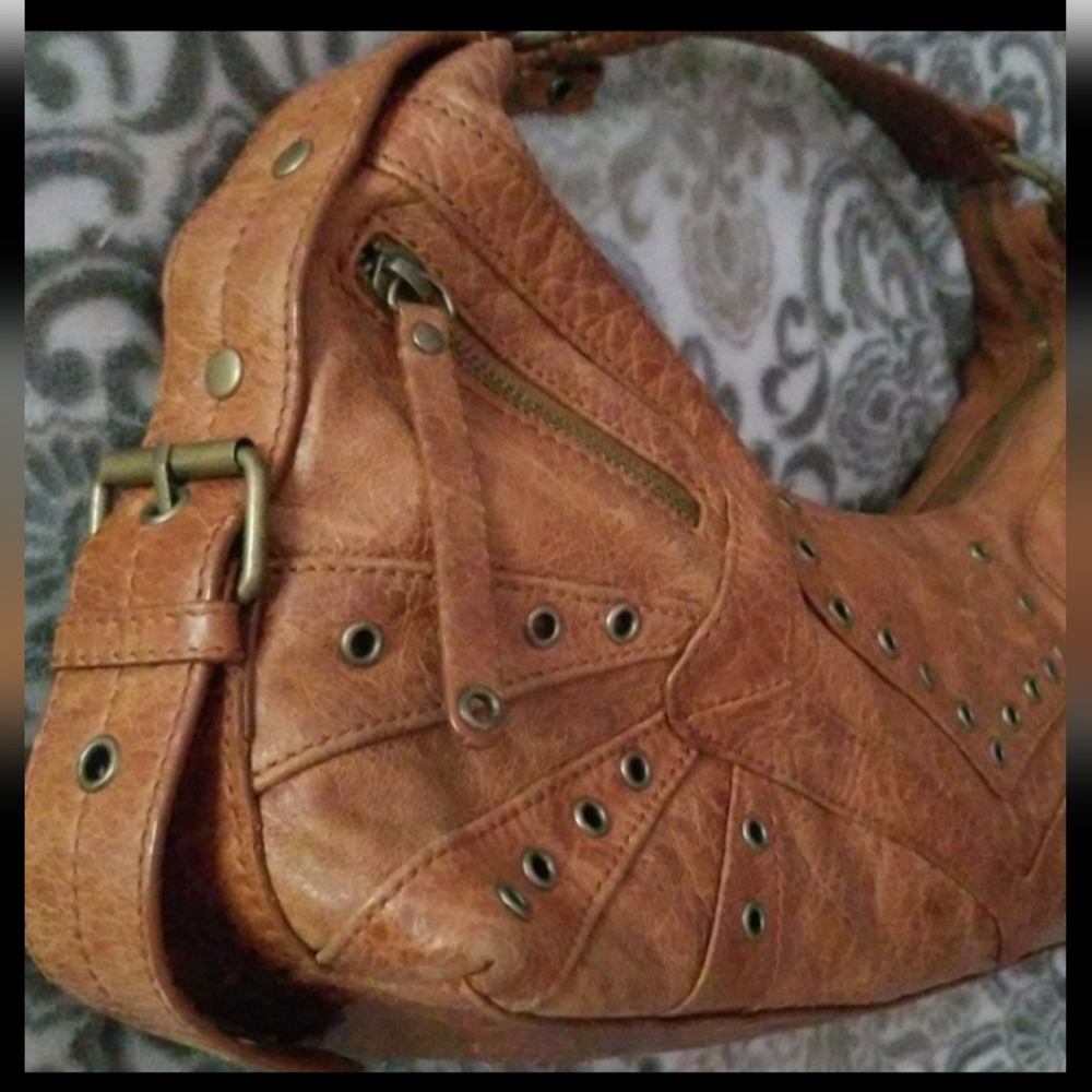 STEVE MADDEN British Tan Leather Shoulder Hobo Bag